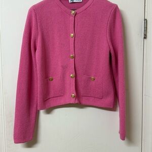 Zara Pink Knit Cardigan with Gold Accent
